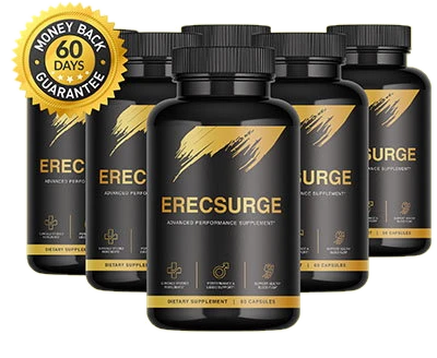 ErecSurge six bottle supply with 60-day money-back guarantee seal